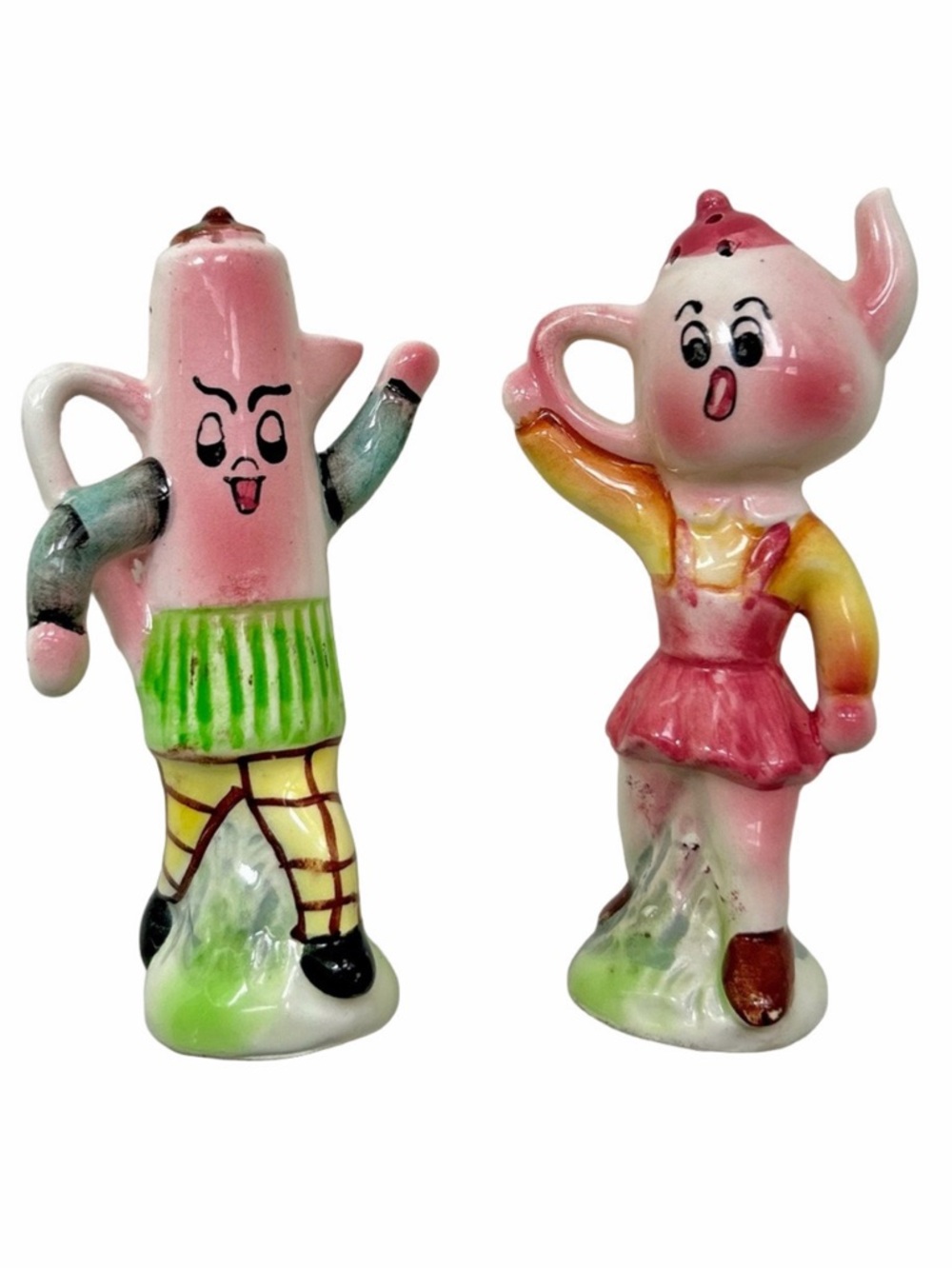 Vintage Salt Pepper Shakers Anthropomorphic Teapot Coffee Pot Ceramic Japan